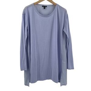 EILEEN FISHER Shirt Size Medium Long Sleeve Baby Blue Silk Cotton Classic Top